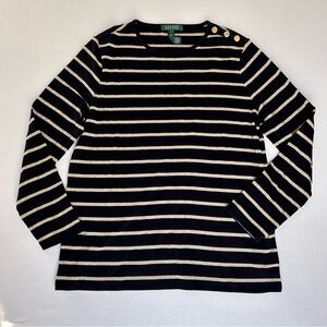 LAUREN RALPH LAUREN Black & Gold Metallic Long Sleeve Top Womens 1X Academia